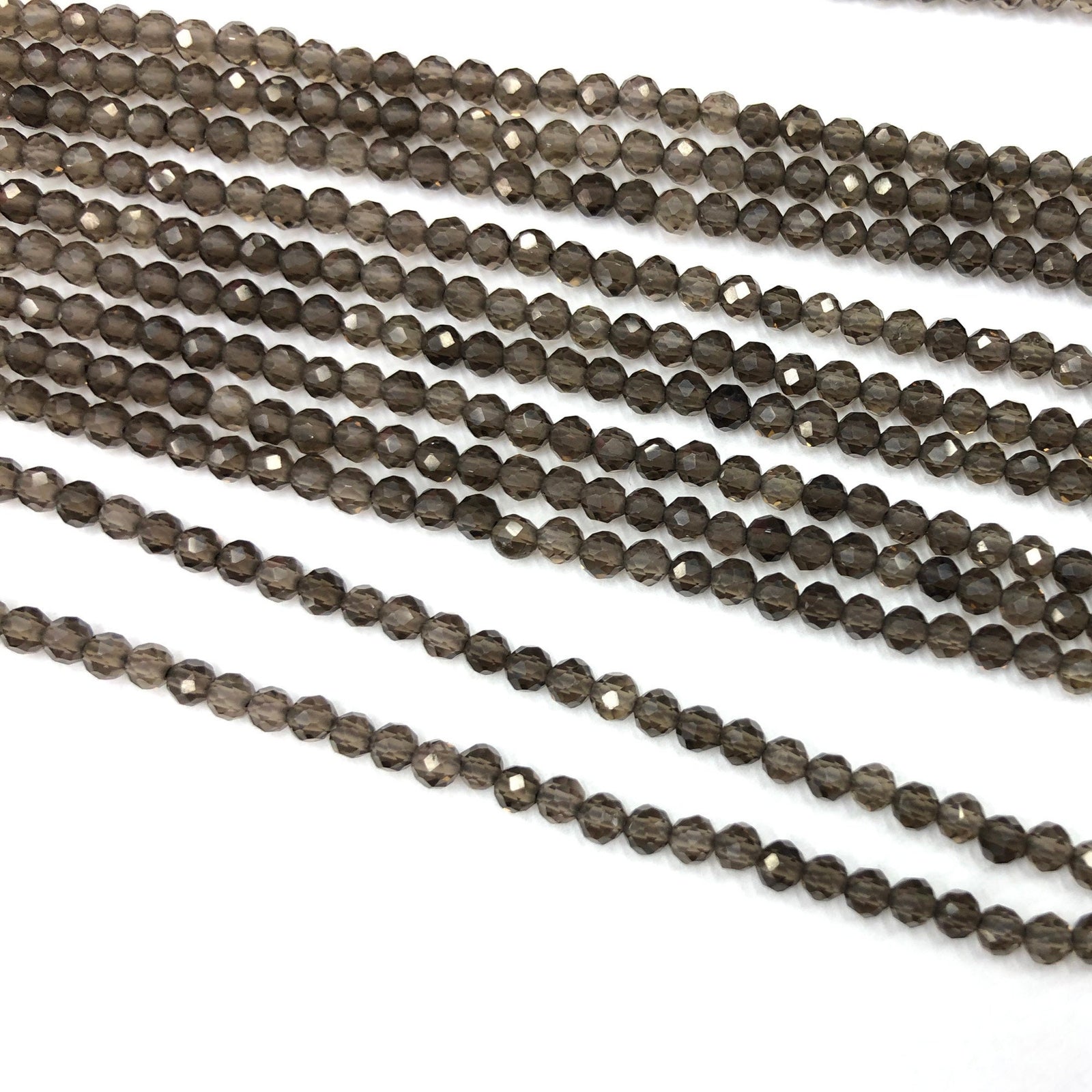 Perles à facettes en quartz fumé 2 mm 3 mm 4 mm 15''