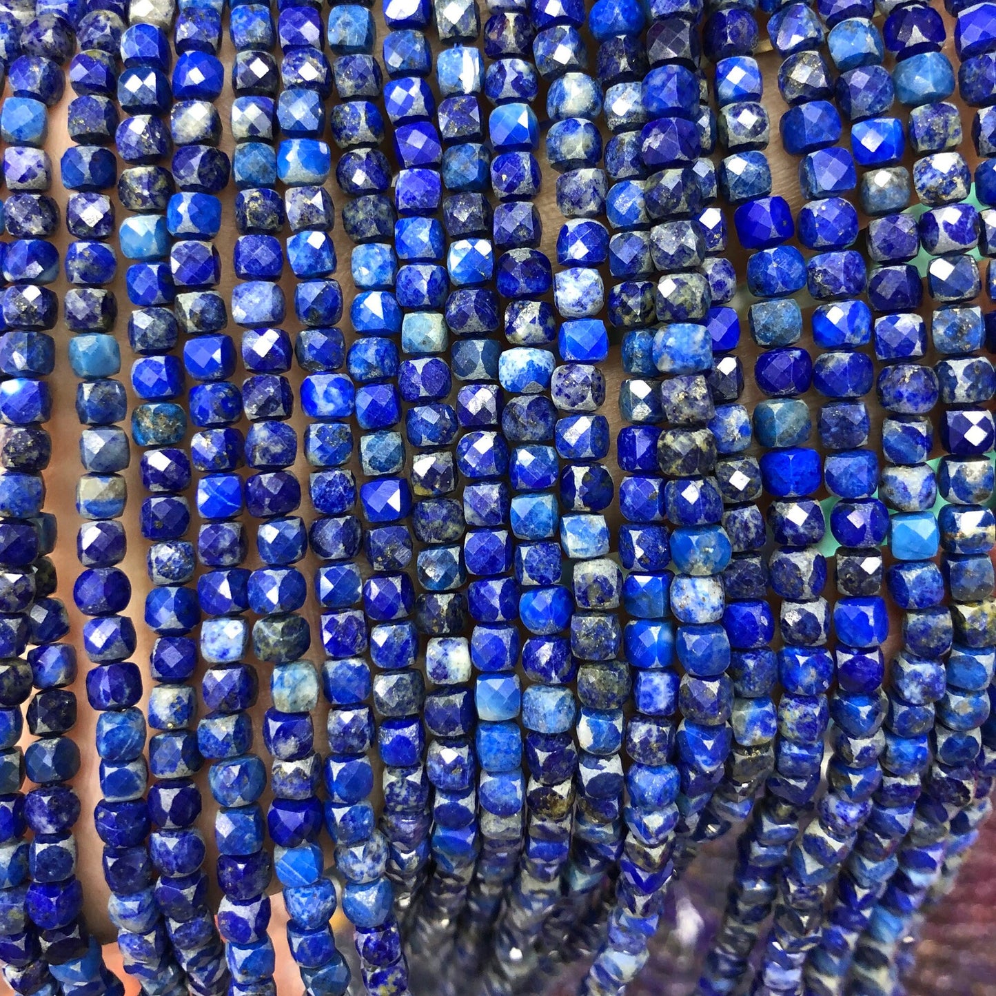 Lapis Lazuli Cube Faceted Beads 4mm 15''