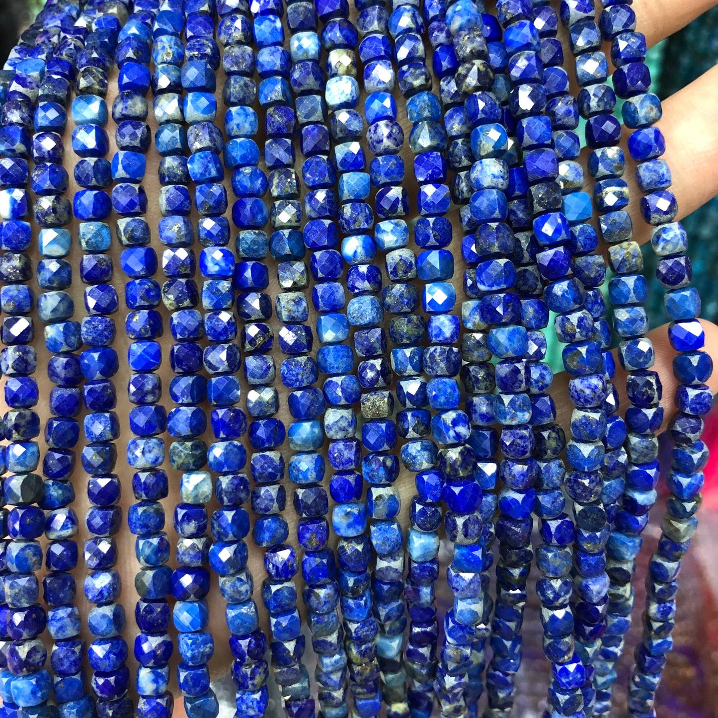 Lapis Lazuli Cube Faceted Beads 4mm 15''