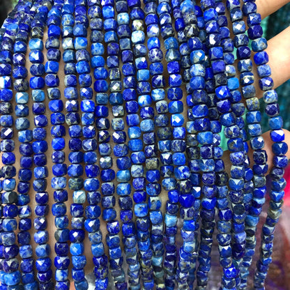 Lapis Lazuli Cube Faceted Beads 4mm 15''