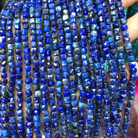 Perles à facettes en lapis-lazuli cubiques 4 mm 15''