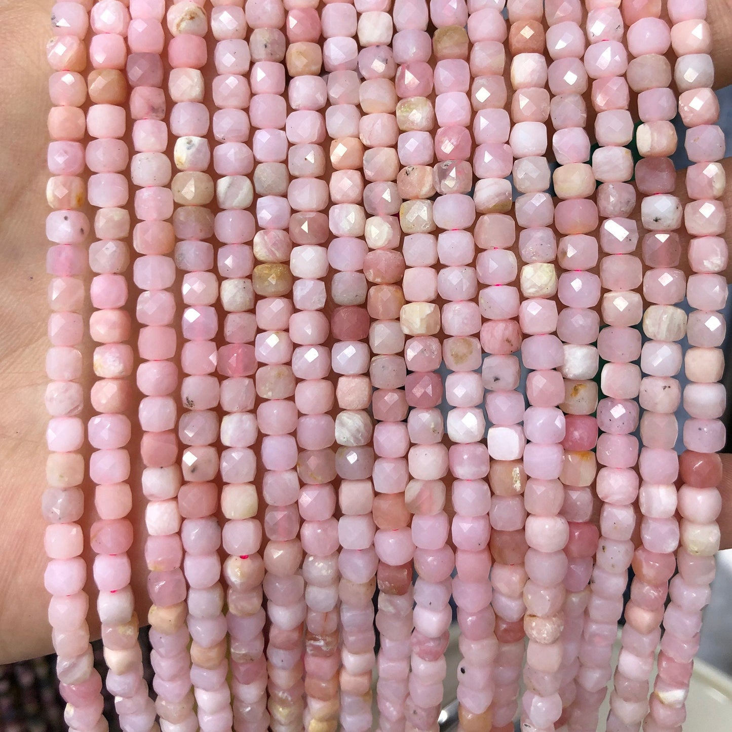 Pink Opal Cube Faceted Beads Natural Gemstone Beads 4-5mm 15''