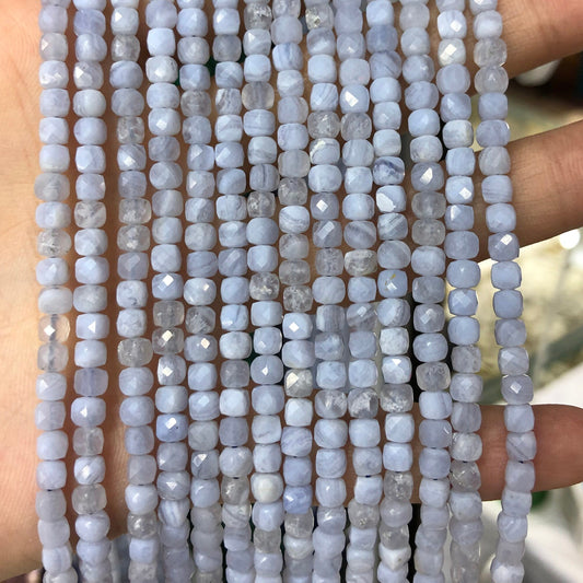 Blue Lace Agate Cube Faceted Beads 4mm 15''