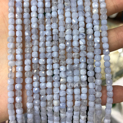 Blue Lace Agate Cube Faceted Beads 4mm 15''