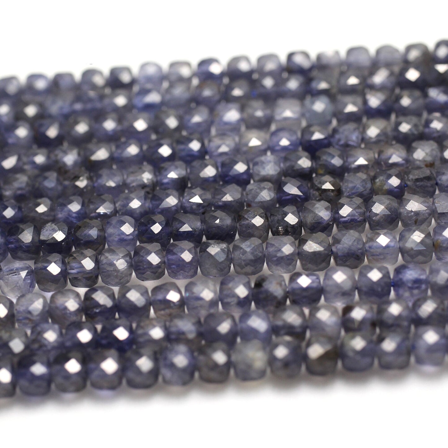 Blue Iolite Faceted Cube Beads 4mm 15''