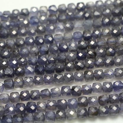 Blue Iolite Faceted Cube Beads 4mm 15''