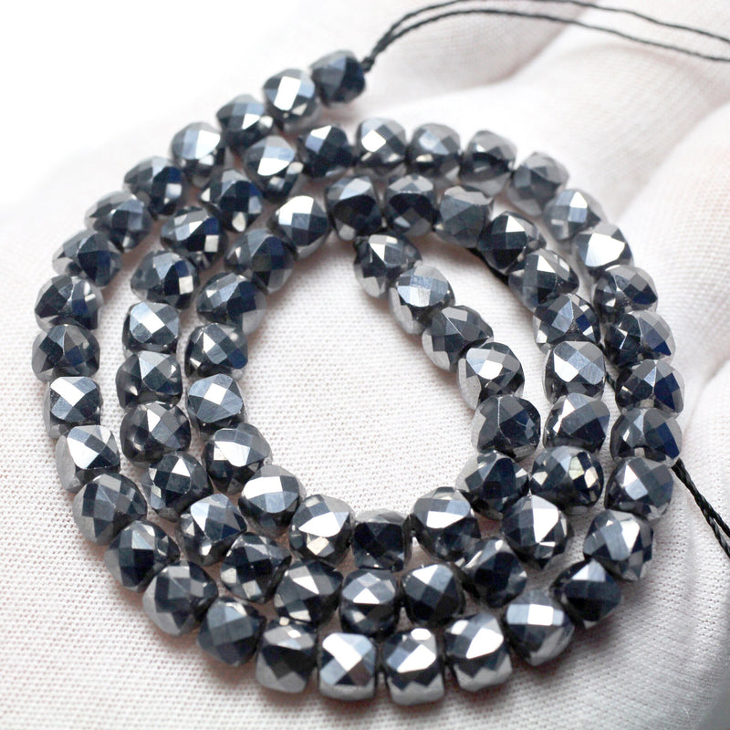 Silver Terahertz Cube Faceted Beads 4mm 15''