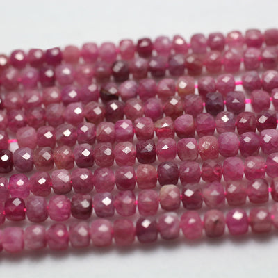 Pink Tourmaline Cube Faceted Beads Natural Gemstone Beads 4-5mm 15''