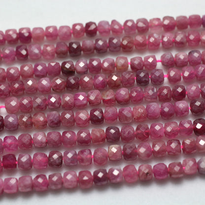 Pink Tourmaline Cube Faceted Beads Natural Gemstone Beads 4-5mm 15''