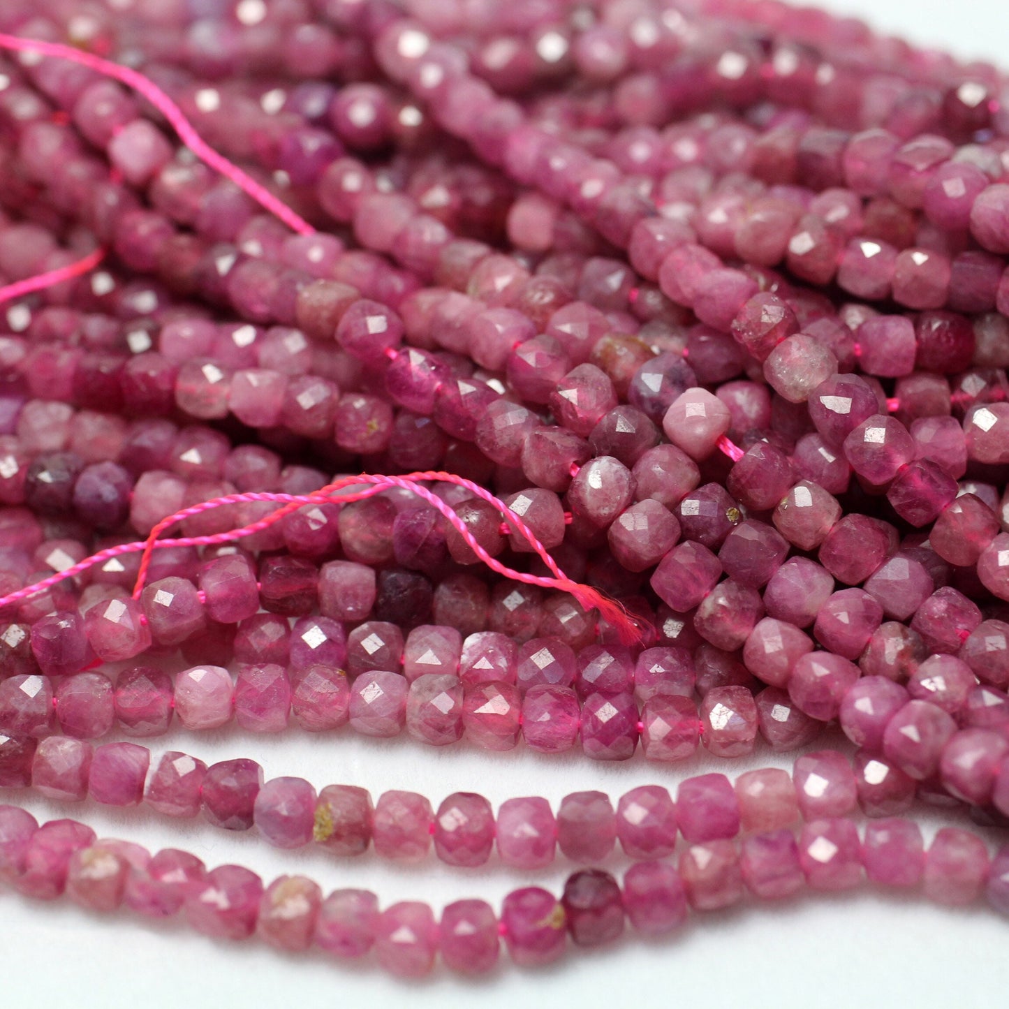 Pink Tourmaline Cube Faceted Beads Natural Gemstone Beads 4-5mm 15''