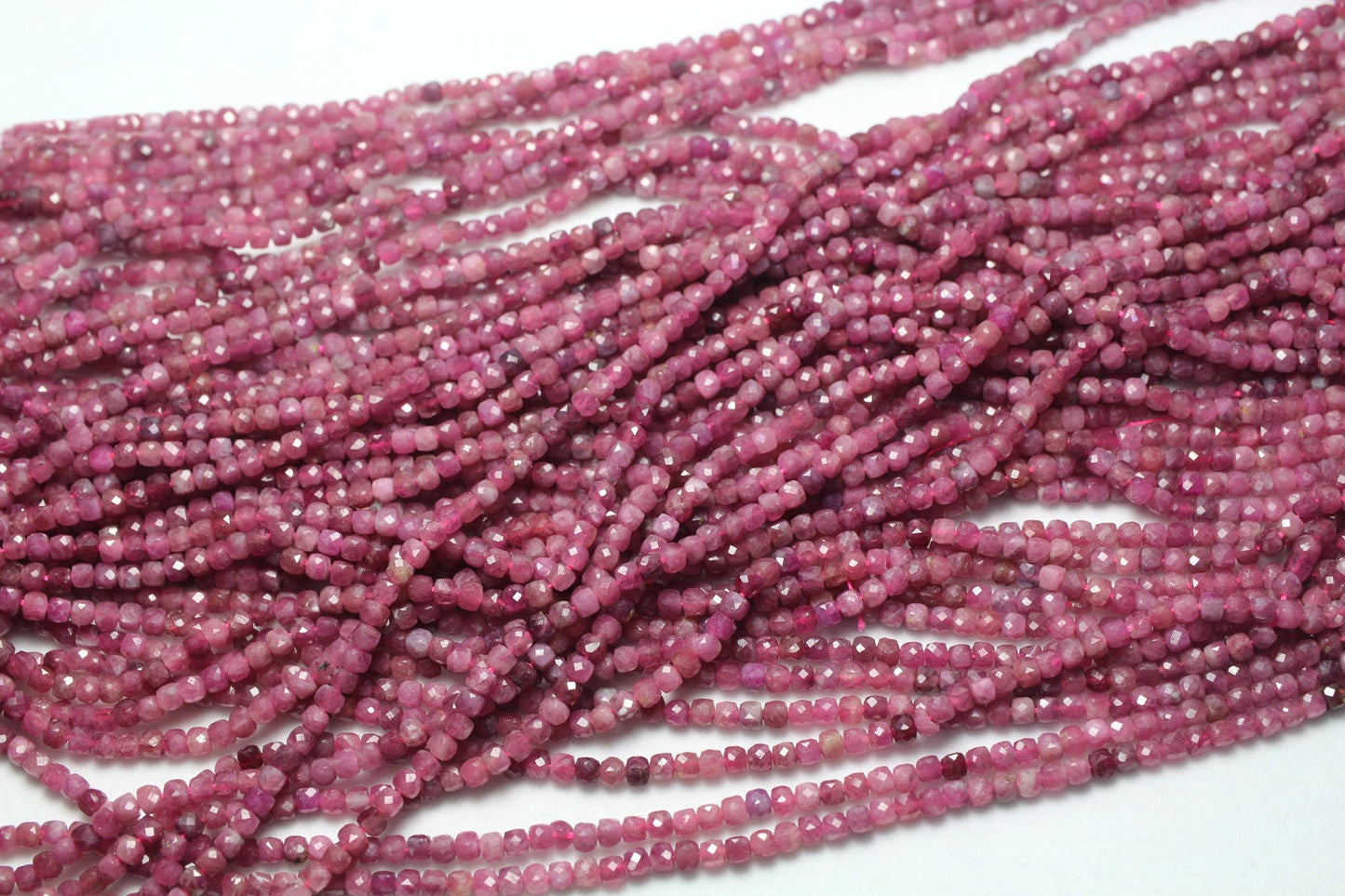 Pink Tourmaline Cube Faceted Beads Natural Gemstone Beads 4-5mm 15''