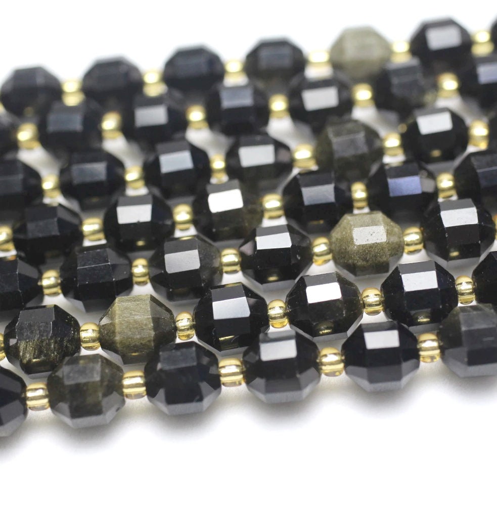 Guld Obsidian facetteret, Naturlig Ædelsten, Nugget Stone 6mm 8mm 10mm 15''