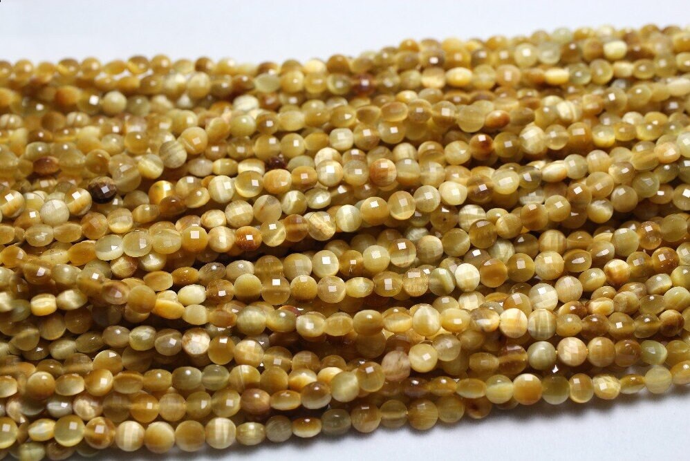 Yellow Tiger Eye Coin Faceted Beads Natural Gemstone Beads 4mm 6mm 15''