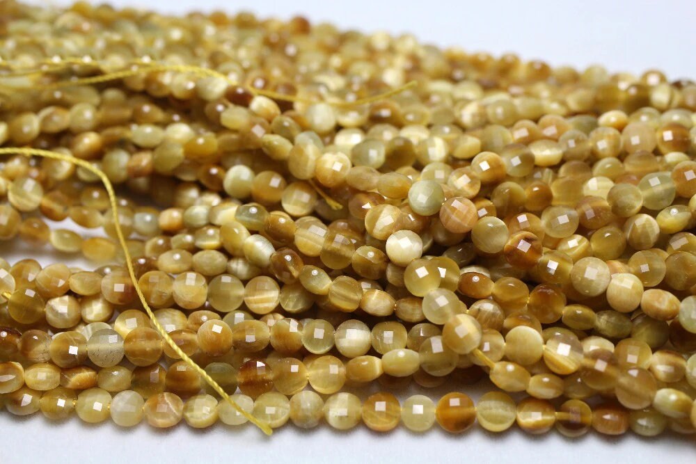 Yellow Tiger Eye Coin Faceted Beads Natural Gemstone Beads 4mm 6mm 15''