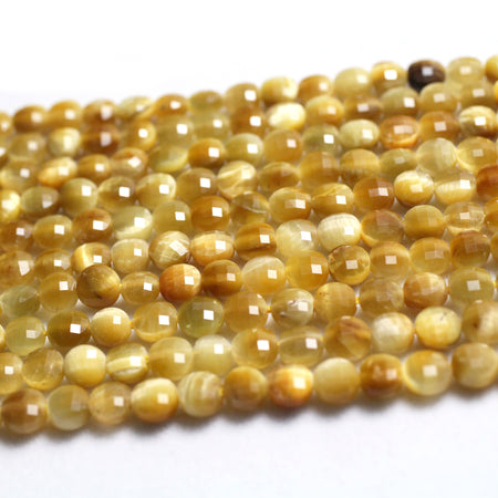 Yellow Tiger Eye Coin Faceted Beads Natural Gemstone Beads 4mm 6mm 15''