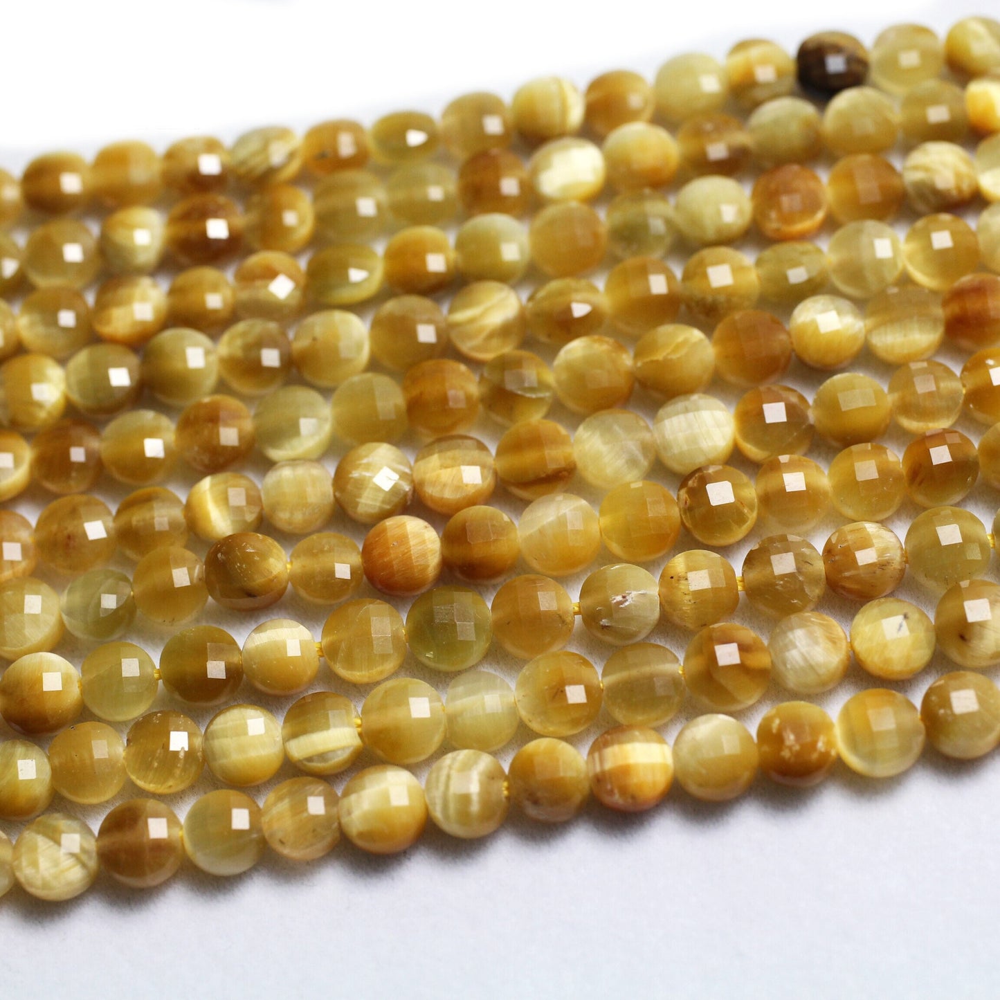 Yellow Tiger Eye Coin Faceted Beads Natural Gemstone Beads 4mm 6mm 15''