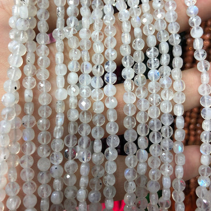 Blue Flash Moonstone Coin Faceted Beads 4mm 15''
