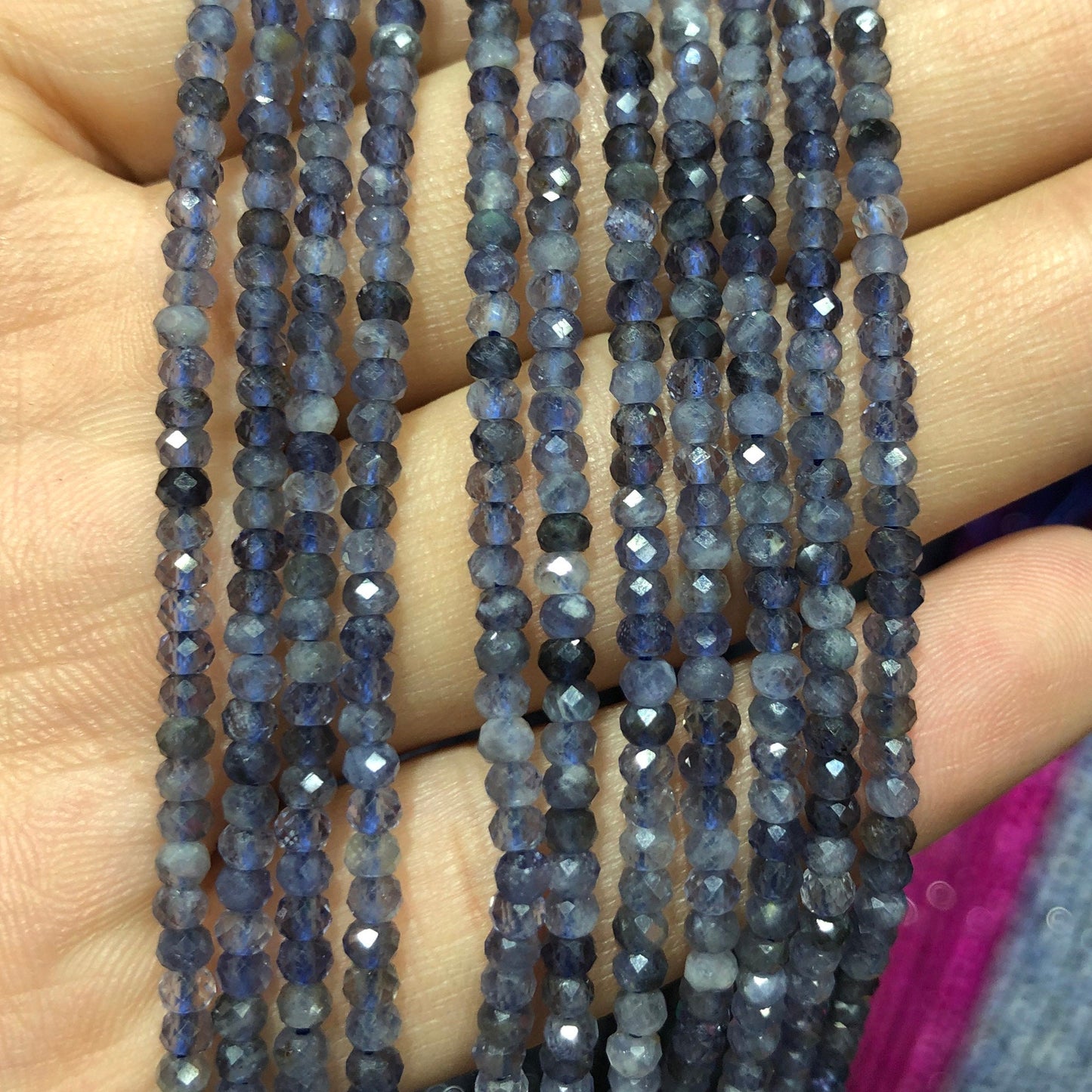 Iolite Faceted Rondelle Beads  2x3mm 3x4mm 15''