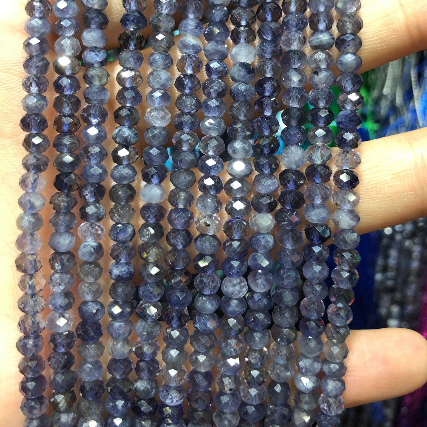 Iolite Faceted Rondelle Beads  2x3mm 3x4mm 15''