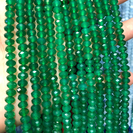 Perles à facettes en agate verte, belles rondelles taillées, 2 x 3 mm, 4 x 6 mm, 38 cm
