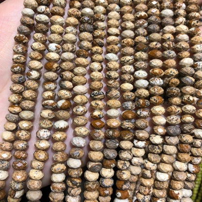 Perles à facettes en jaspe photo, rondelles 4 x 6 mm, 38 cm