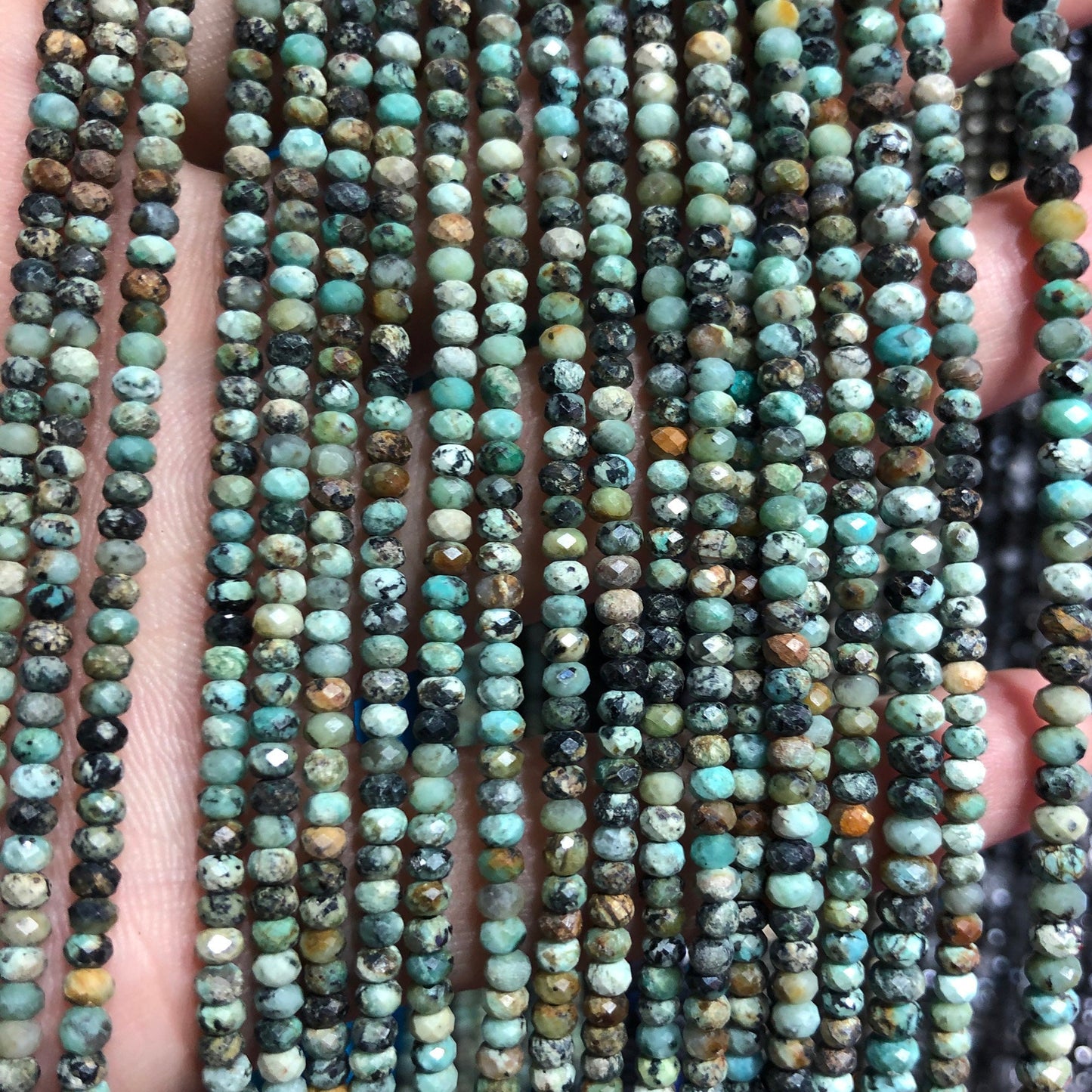African Turquoise Faceted Rondelle Stone 2x3mm 15''