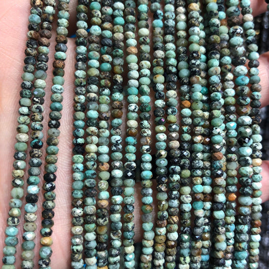 African Turquoise Faceted Rondelle Stone 2x3mm 15''