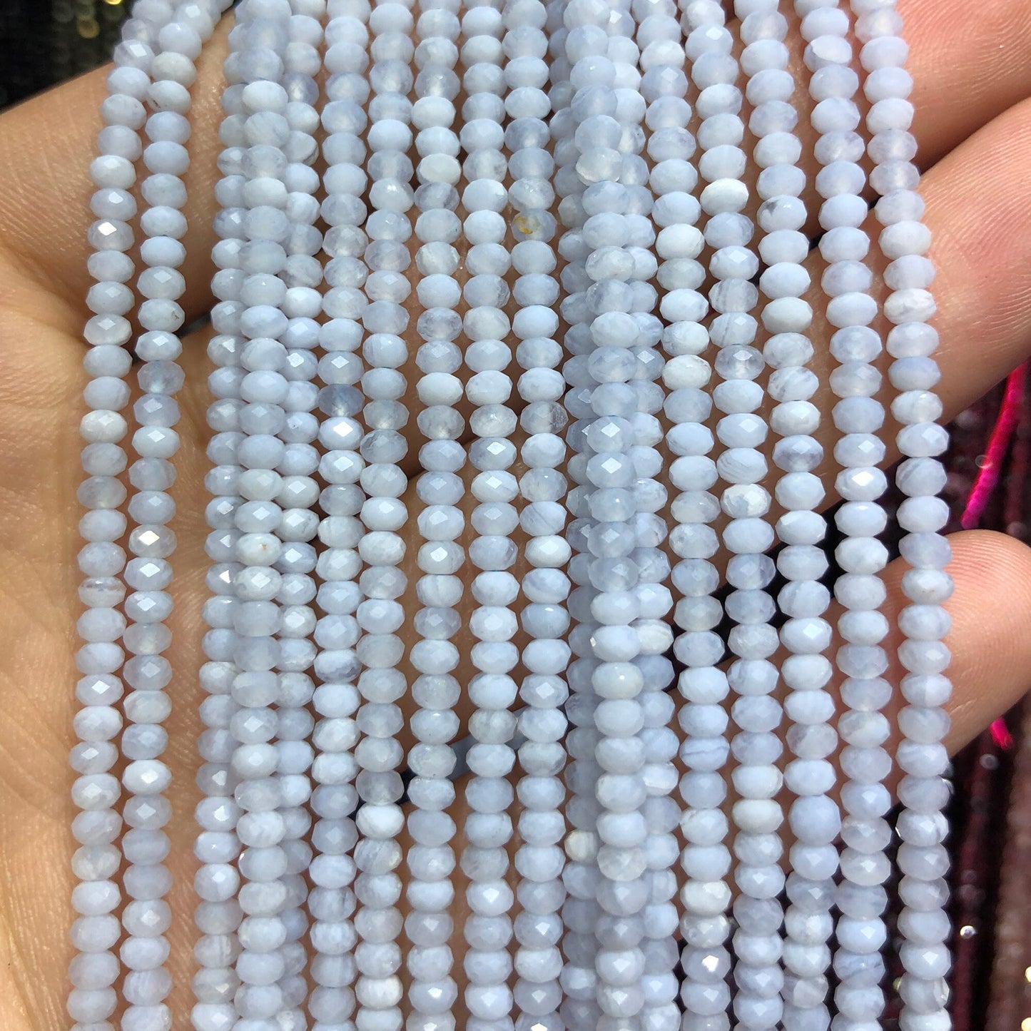 Blue Lace Agate Nice Cut Rondelle Faceted Beads 2x3mm 15''