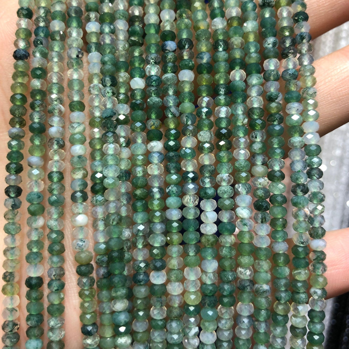 Moss Agate Nice Cut Rondelle Faceted Beads 2x3mm 3x4mm 15''