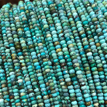 Perles à facettes en véritable turquoise 2 x 3/4 mm 15 pouces