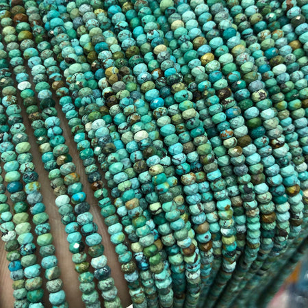 Perles à facettes en véritable turquoise 2 x 3/4 mm 15 pouces