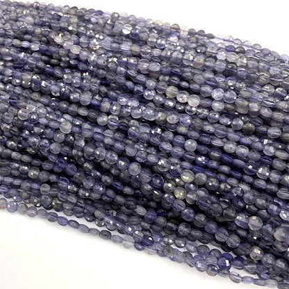 Genuine Iolite Coin Faceted Beads 4mm 15''