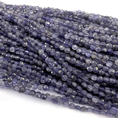Genuine Iolite Coin Faceted Beads 4mm 15''