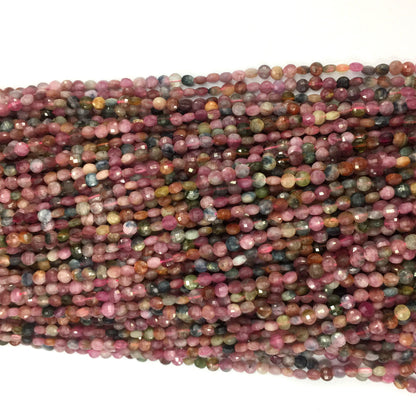 Genuine Tourmaline Coin Faceted Beads Natural GemstoneBeads 4mm 15''
