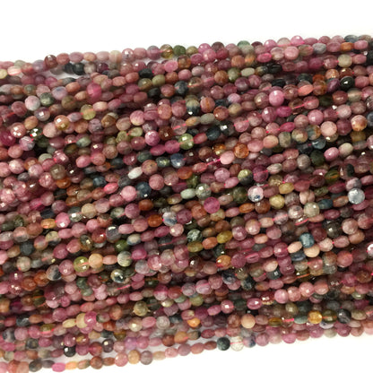 Genuine Tourmaline Coin Faceted Beads Natural GemstoneBeads 4mm 15''