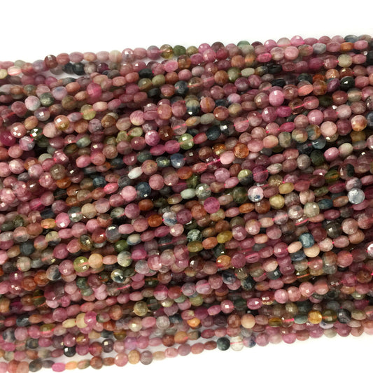 Genuine Tourmaline Coin Faceted Beads Natural GemstoneBeads 4mm 15''