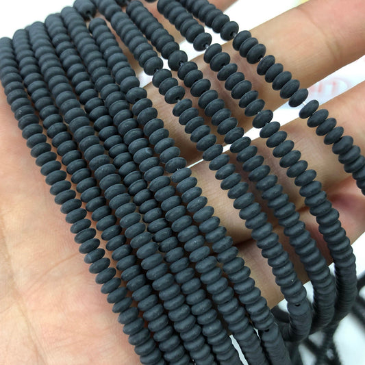 Black Onyx Rondelle Matte Beads Natural Gemstone Beads 2x4mm 15''