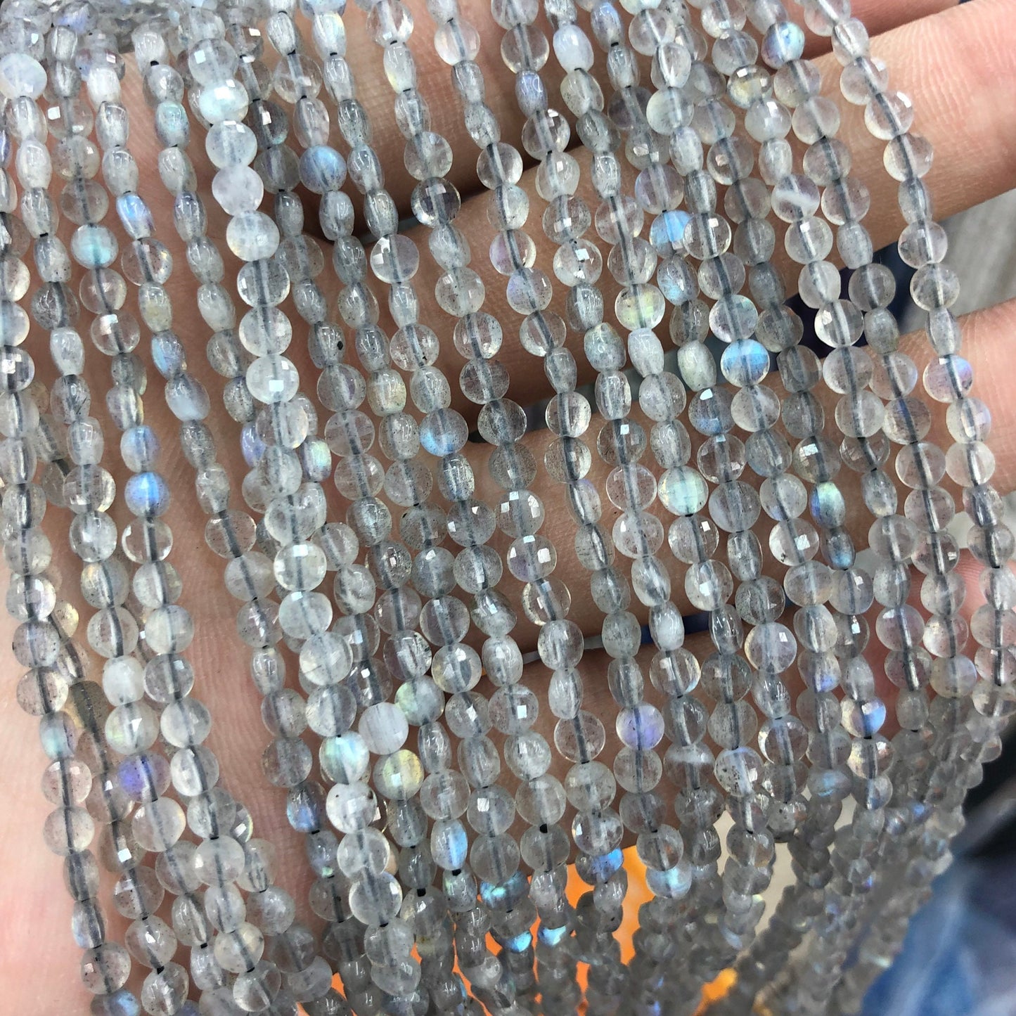 Labradorite Coin Faceted Beads 4mm 15''