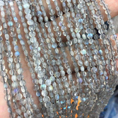 Labradorite Coin Faceted Beads 4mm 15''