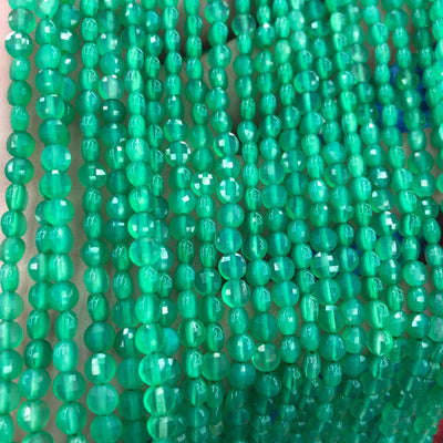 Green Agate Coin Faceted Beads 4mm 15''