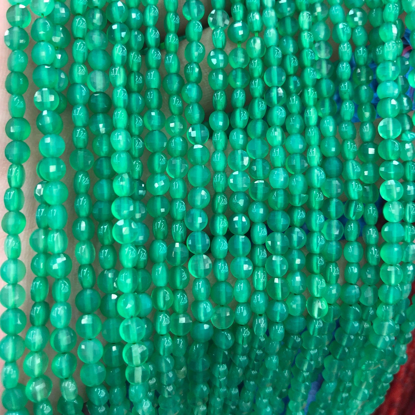 Green Agate Coin Faceted Beads 4mm 15''