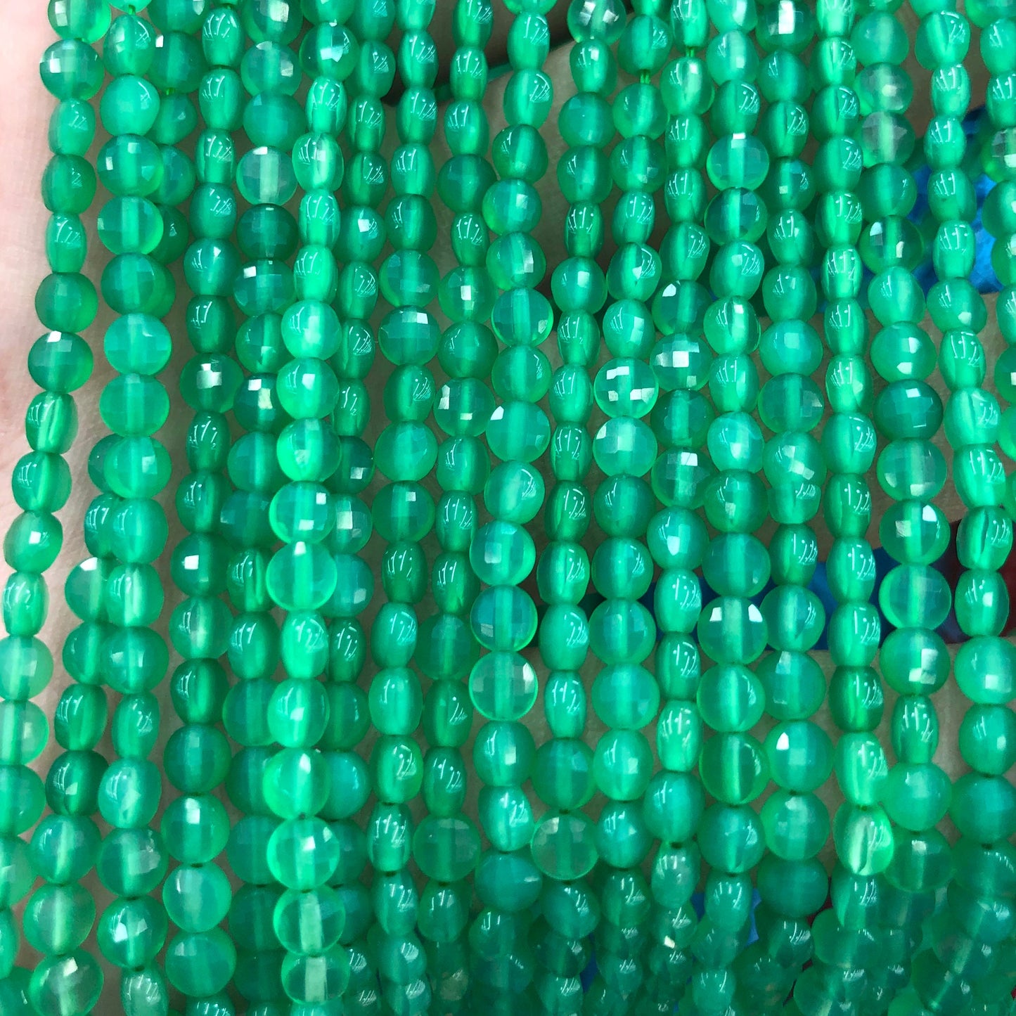 Green Agate Coin Faceted Beads 4mm 15''