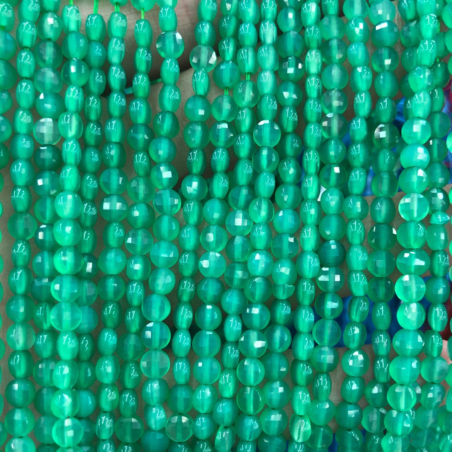 Green Agate Coin Faceted Beads 4mm 15''
