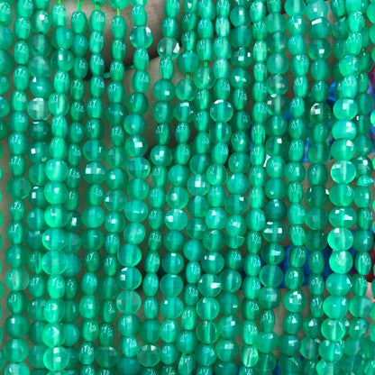 Green Agate Coin Faceted Beads 4mm 15''