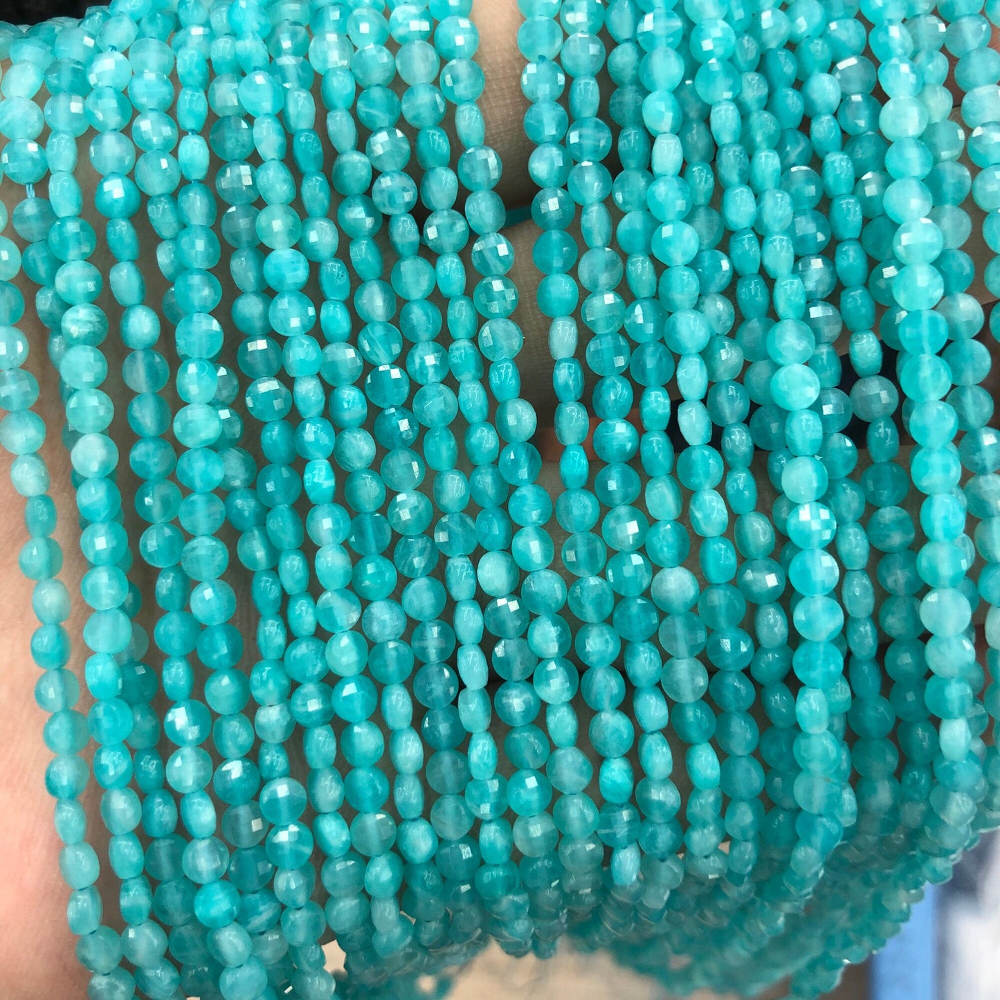 Green Amazonite Coin Faceted Beads 4mm 15''