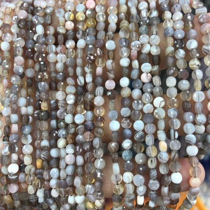 Botswana Agate Coin Faceted Beads 4mm 15''