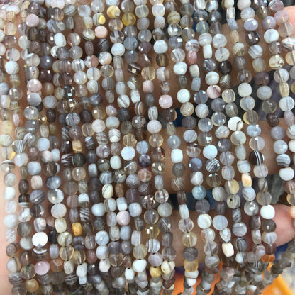 Botswana Agate Coin Faceted Beads 4mm 15''
