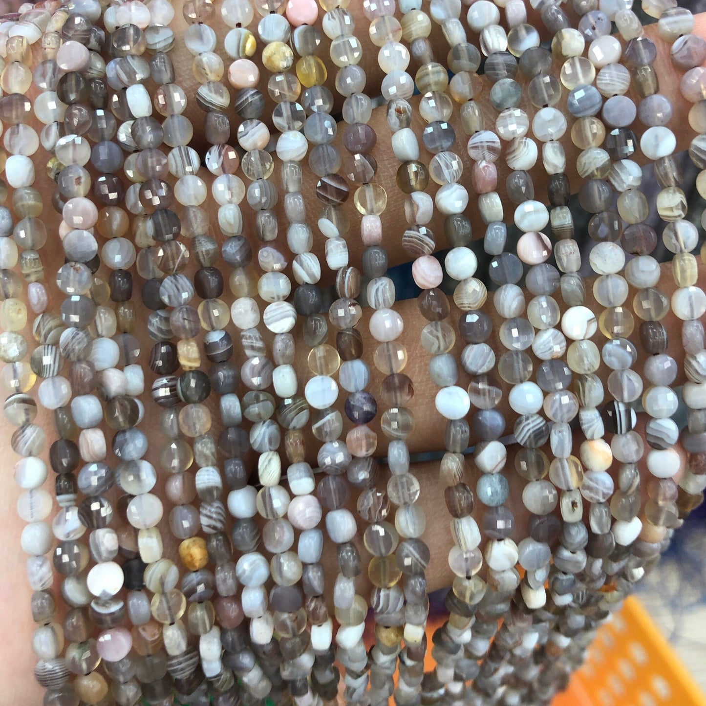 Botswana Agate Coin Faceted Beads 4mm 15''