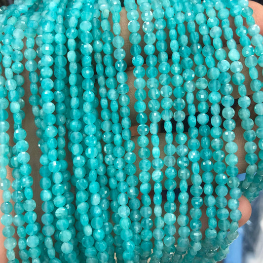 Green Amazonite Coin Faceted Beads 4mm 15''