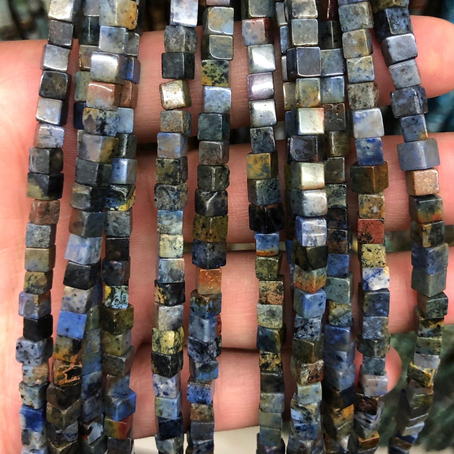 Rainbow Dumortierite Stone Cube Beads 4mm 15''